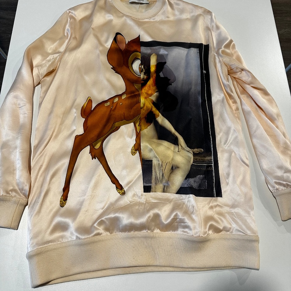 Givenchy x Disney Bambi Print Silk Feel Long Sleeve Sweatshirt Top Pink XS